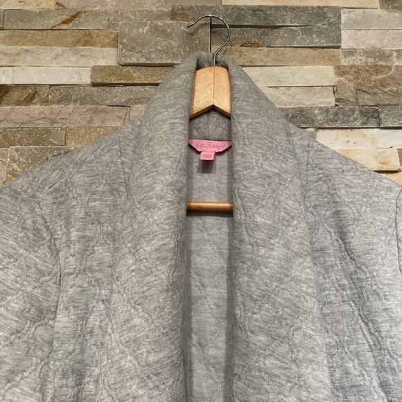 Lilly Pulitzer Brea Wrap Cardigan M | Heather Gray Lurex Jacquard Shawl Collar - Picture 3 of 6
